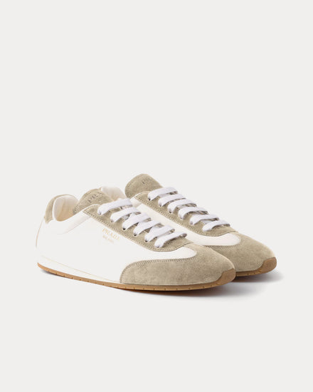 Prada Nappa Leather & Suede Ivory / Pumice Grey Low Top Sneakers - 3
