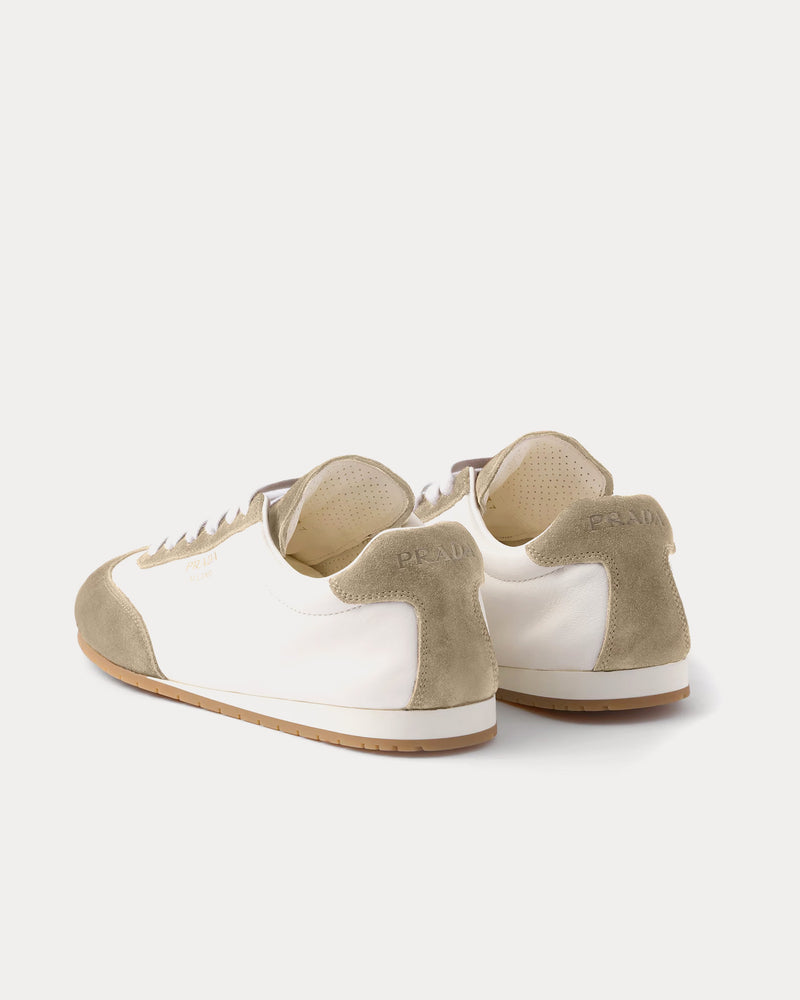 Prada Nappa Leather & Suede Ivory / Pumice Grey Low Top Sneakers - 5