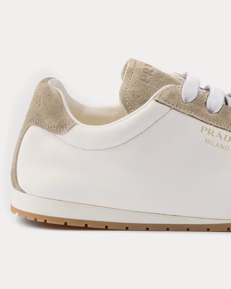 Prada Nappa Leather & Suede Ivory / Pumice Grey Low Top Sneakers - 4