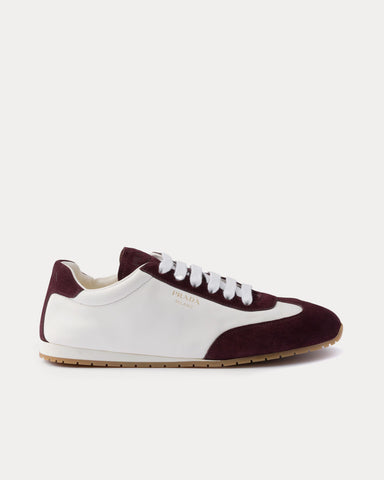 Prada Nappa Leather & Suede Ivory / Burgundy Low Top Sneakers