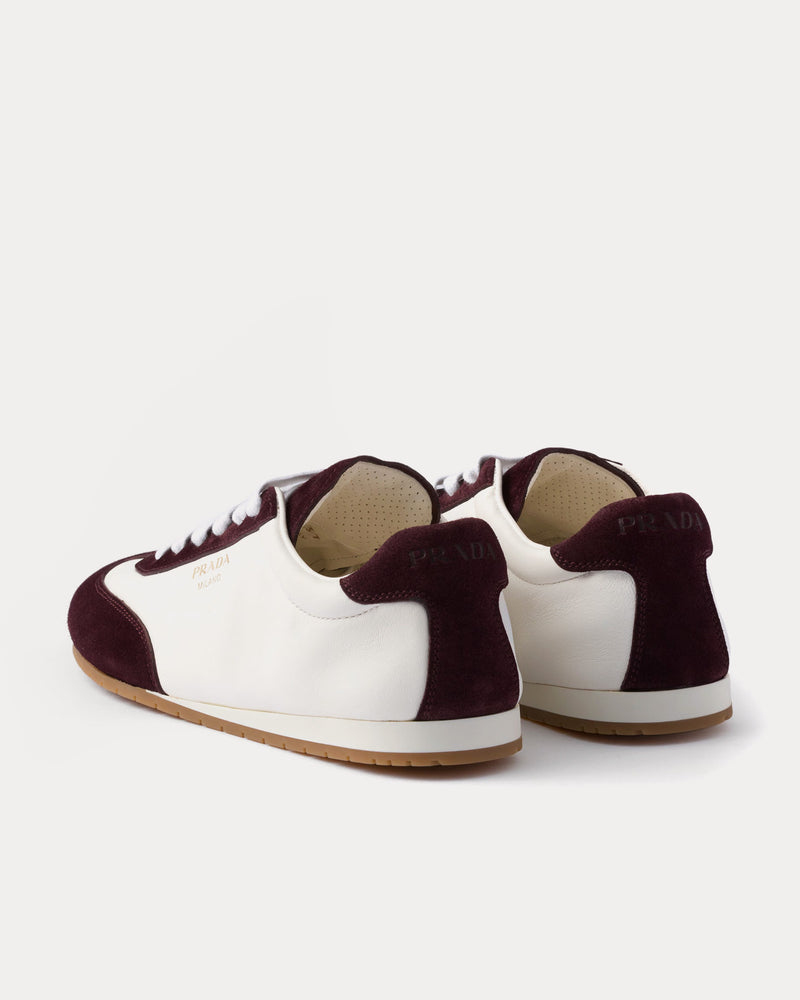 Prada Nappa Leather & Suede Ivory / Burgundy Low Top Sneakers - 4