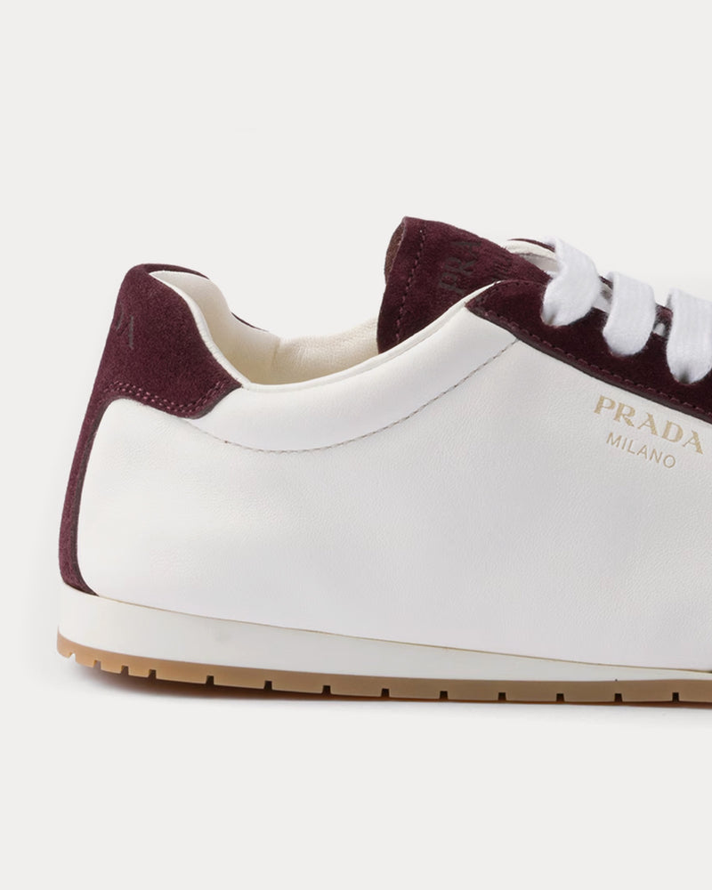 Prada Nappa Leather & Suede Ivory / Burgundy Low Top Sneakers - 5