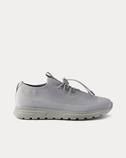 Prada Prax Stretch Knit Cloudy Grey Low Top Sneakers - 1