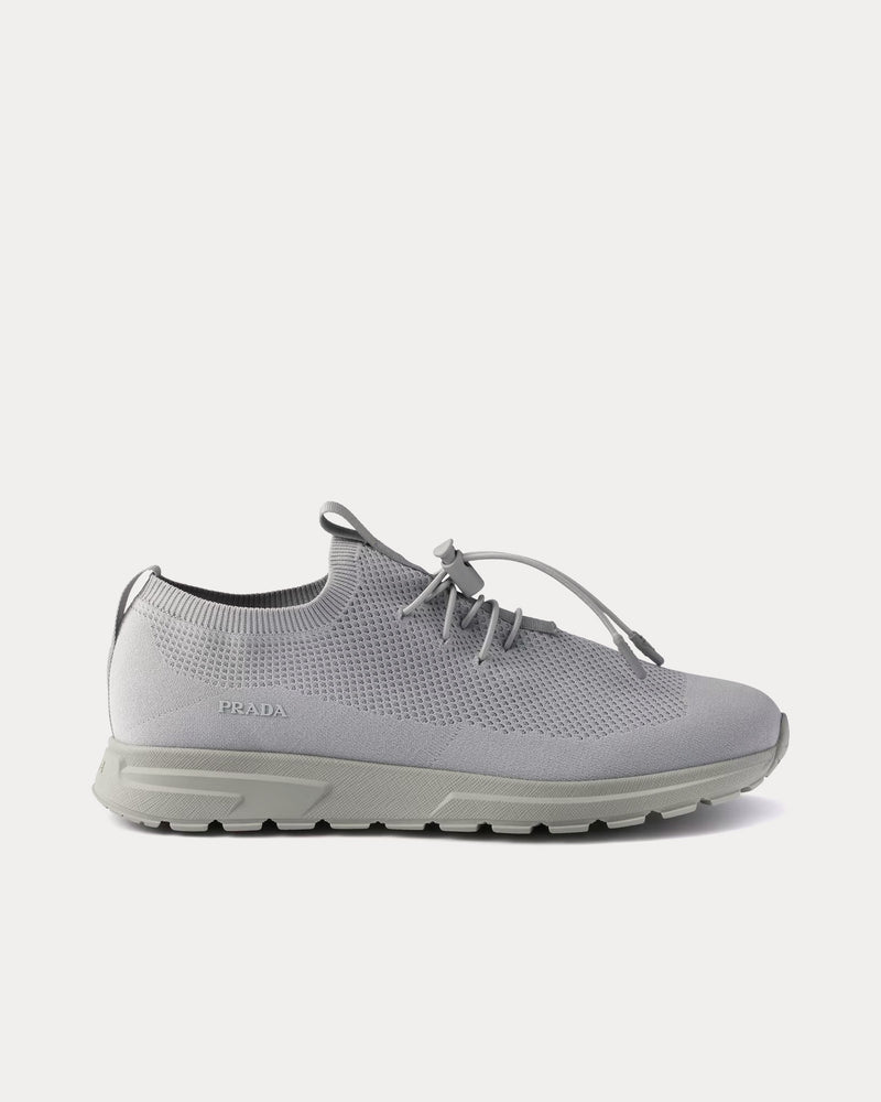 Prada Prax Stretch Knit Cloudy Grey Low Top Sneakers - 1