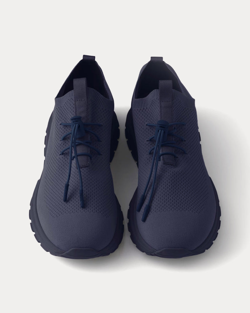 Prada Prax Stretch Knit Navy Low Top Sneakers - 2