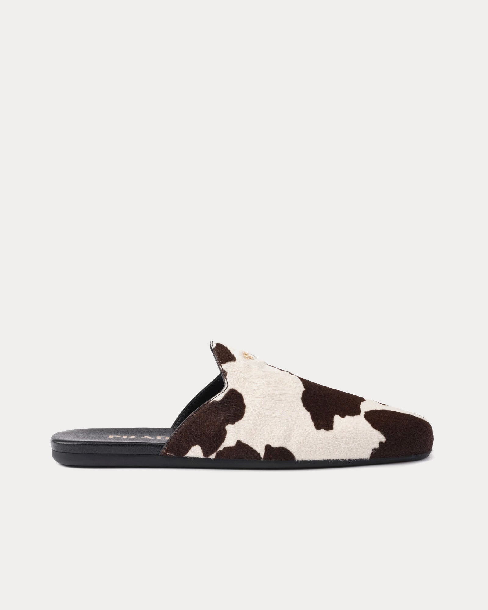 Prada Women's Printed Leather White / Dark Brown Mules