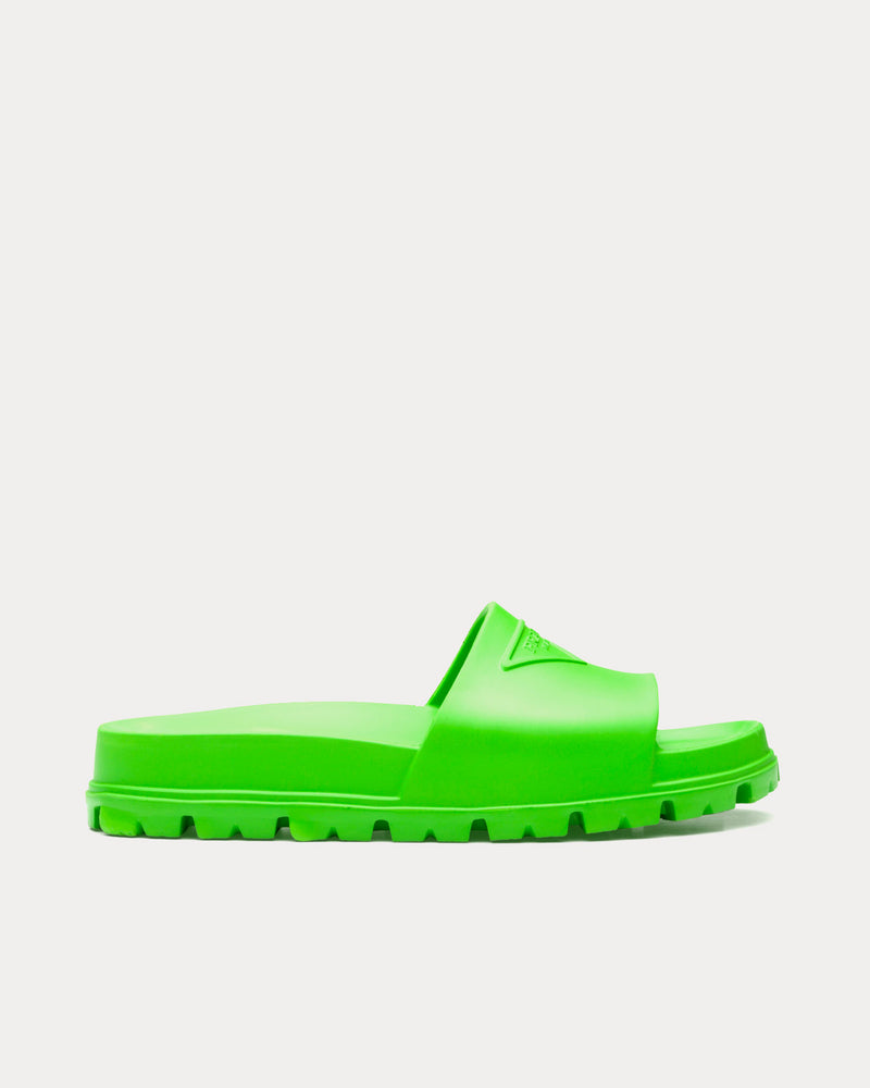 Prada Rubber Apple Green Slides - 1
