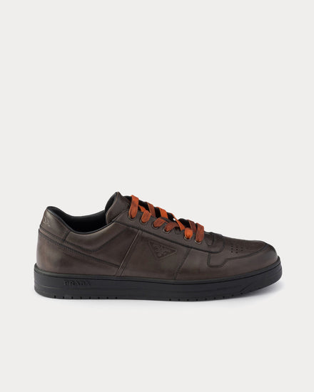 Prada Downtown Aged Leather Smoky Gray Low Top Sneakers - 1
