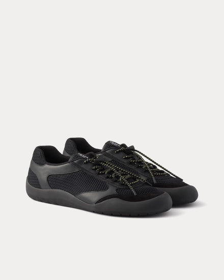 Prada Speedrock Leather & Mesh Black Low Top Sneakers - 3
