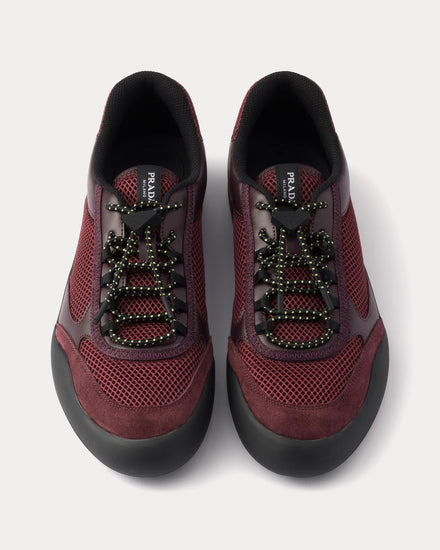 Prada Speedrock Mesh Burgundy Low Top Sneakers - 2