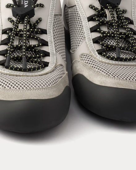 Prada Men's Speedrock Leather & Mesh Grey Low Top Sneakers