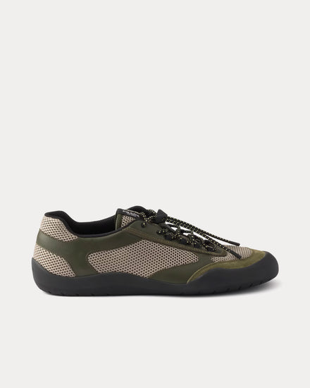 Prada Speedrock Leather & Mesh Military Green Low Top Sneakers - 1