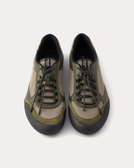 Prada Speedrock Leather & Mesh Military Green Low Top Sneakers - 2