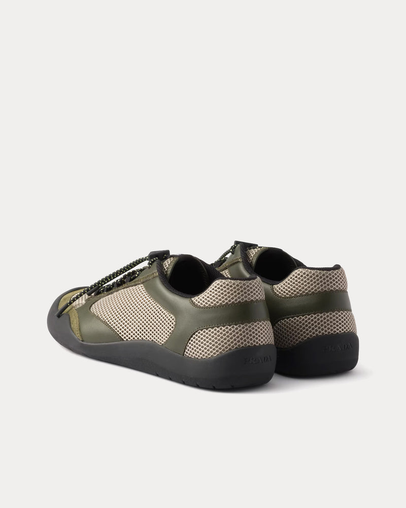 Prada Women's Speedrock Mesh Military Green Low Top Sneakers