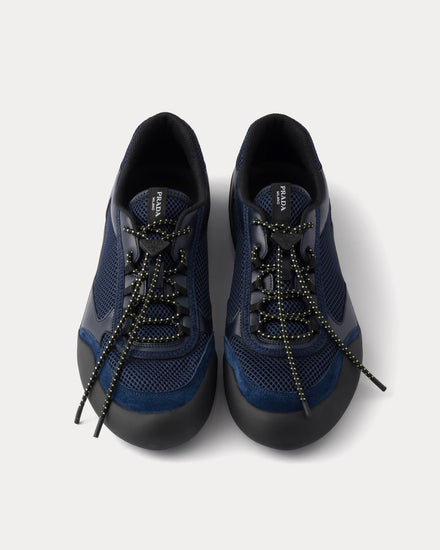 Prada Speedrock Leather & Mesh Navy Low Top Sneakers - 2