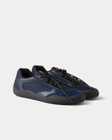 Prada Speedrock Leather & Mesh Navy Low Top Sneakers - 3