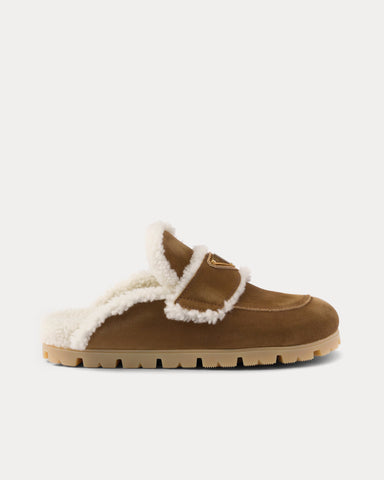 Prada Suede & Shearling Cinnamon Slippers