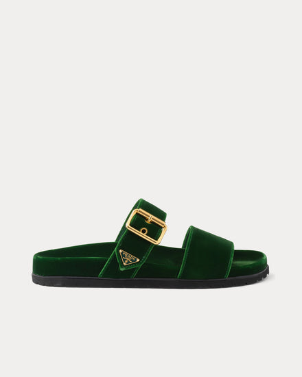 Prada Women's Velvet Laurel Green Slides