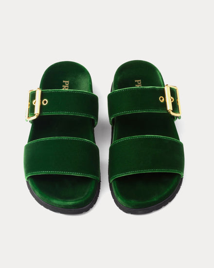 Prada Women's Velvet Laurel Green Slides