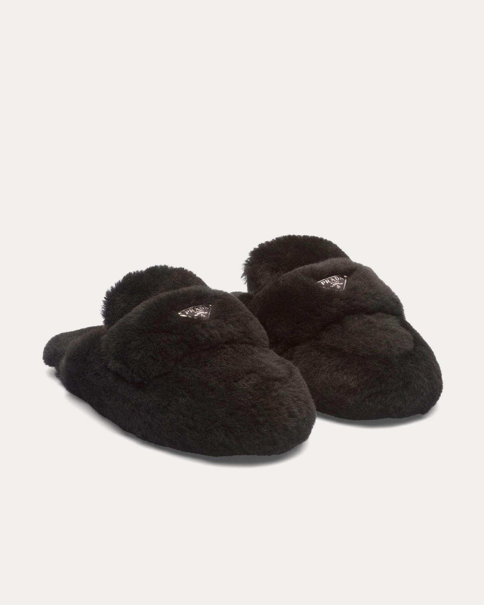 PRA SOFT PADDED NAPPA SHEARLING MULES BLACK LAMBSKIN