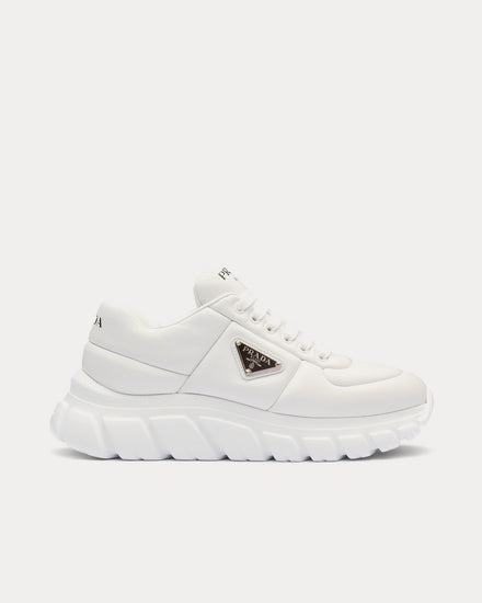 Prada Women's Sporty Padded Nappa Leather White Low Top Sneakers