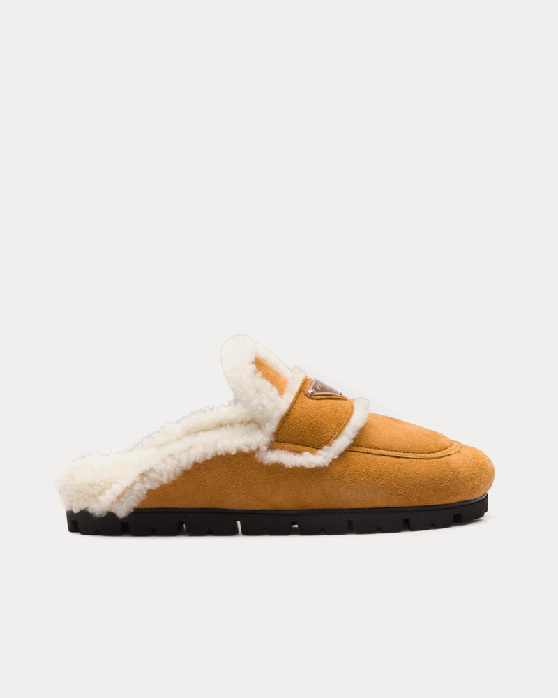 Prada Women's Shearling Cognac Slippers
