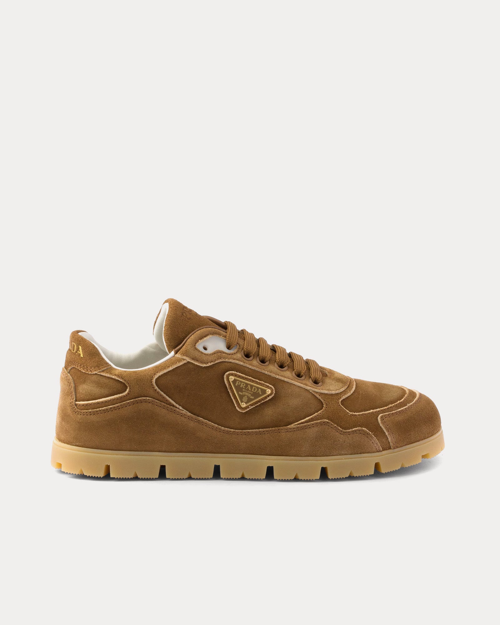 Prada Women's Trail Faded Suede Cinnamon Low Top Sneakers