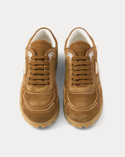 Prada Women's Trail Faded Suede Cinnamon Low Top Sneakers