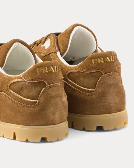 Prada Women's Trail Faded Suede Cinnamon Low Top Sneakers