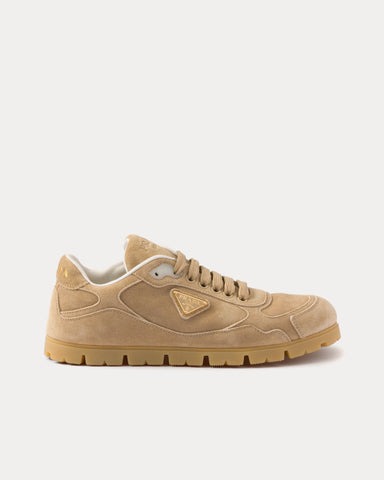 Prada Trail Faded Suede Ecru Low Top Sneakers