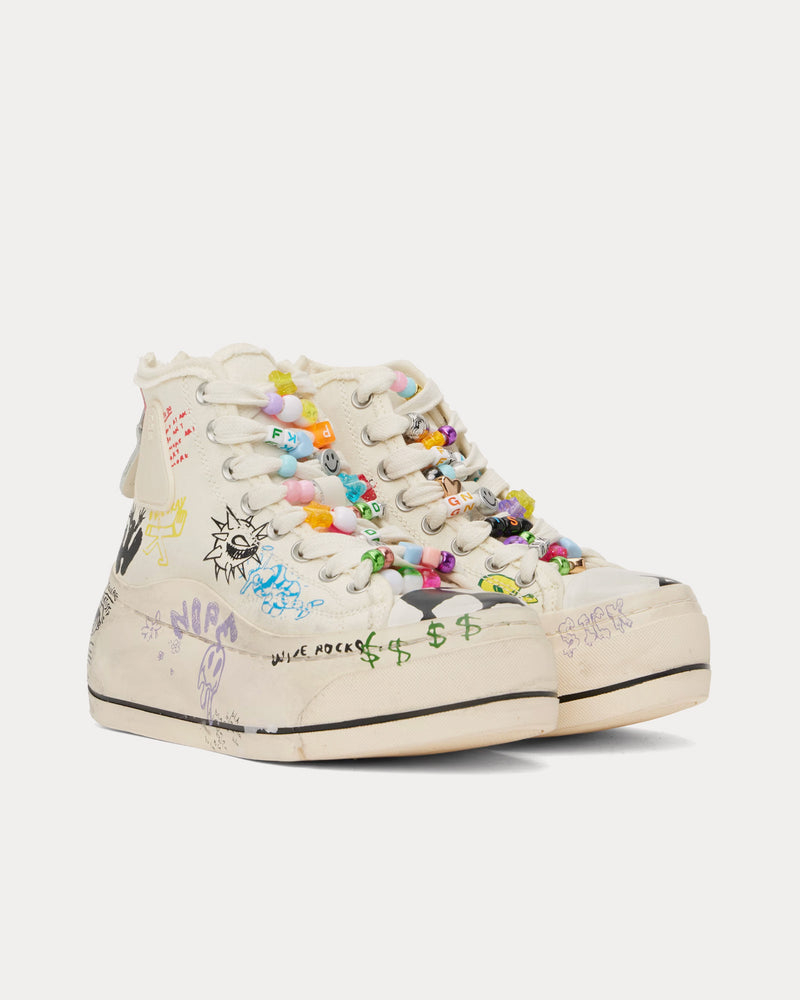 R13 Kurt Scribbles Canvas Ecru High Top Sneakers - 2