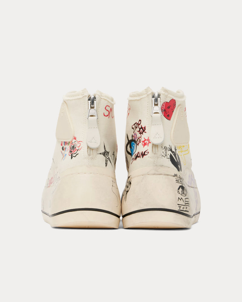 R13 Kurt Scribbles Canvas Ecru High Top Sneakers - 3