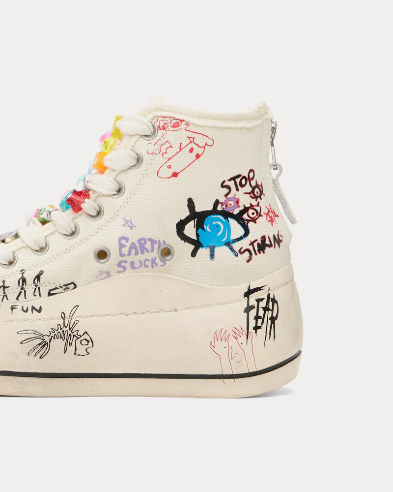 R13 Kurt Scribbles Canvas Ecru High Top Sneakers - 4