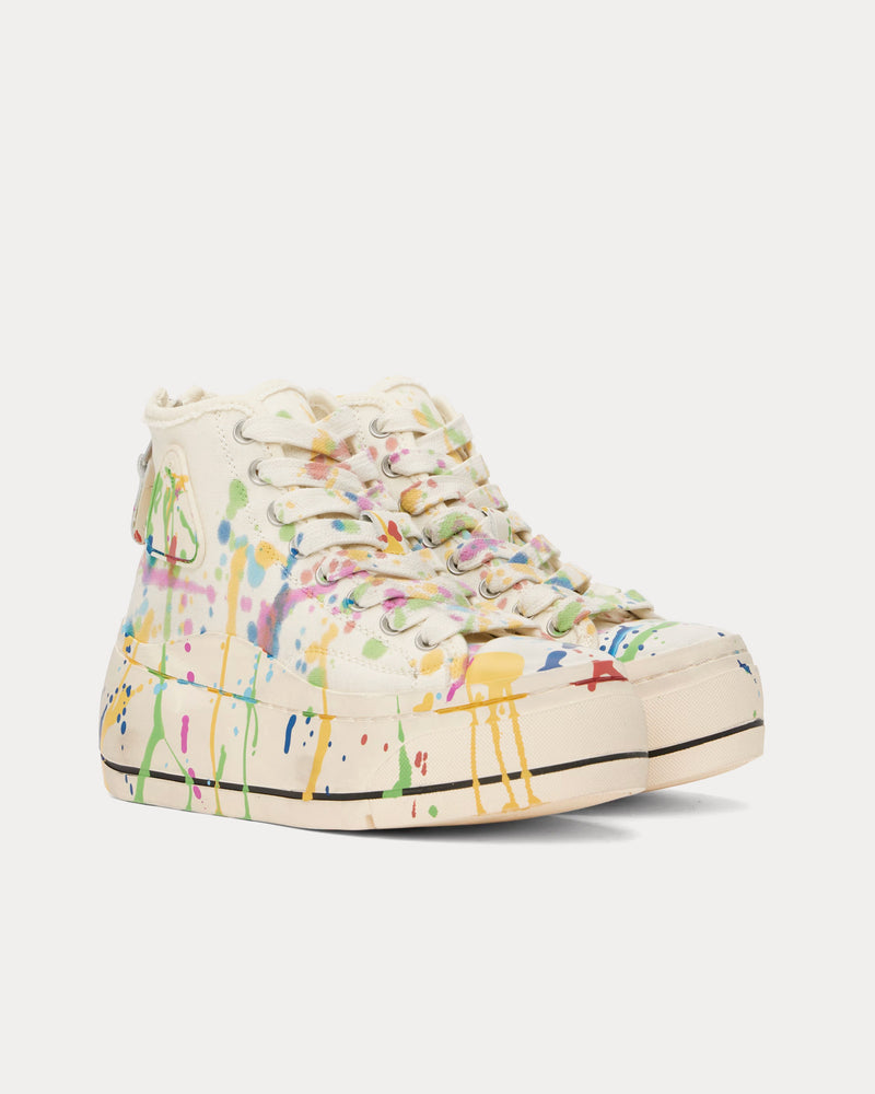R13 Kurt Paint Splatter Canvas Ecru High Top Sneakers - 2