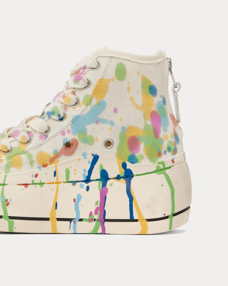 R13 Kurt Paint Splatter Canvas Ecru High Top Sneakers - 4