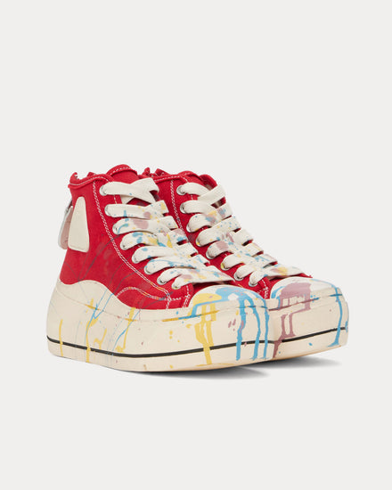 R13 Kurt Paint Splatter Canvas Red High Top Sneakers - 2