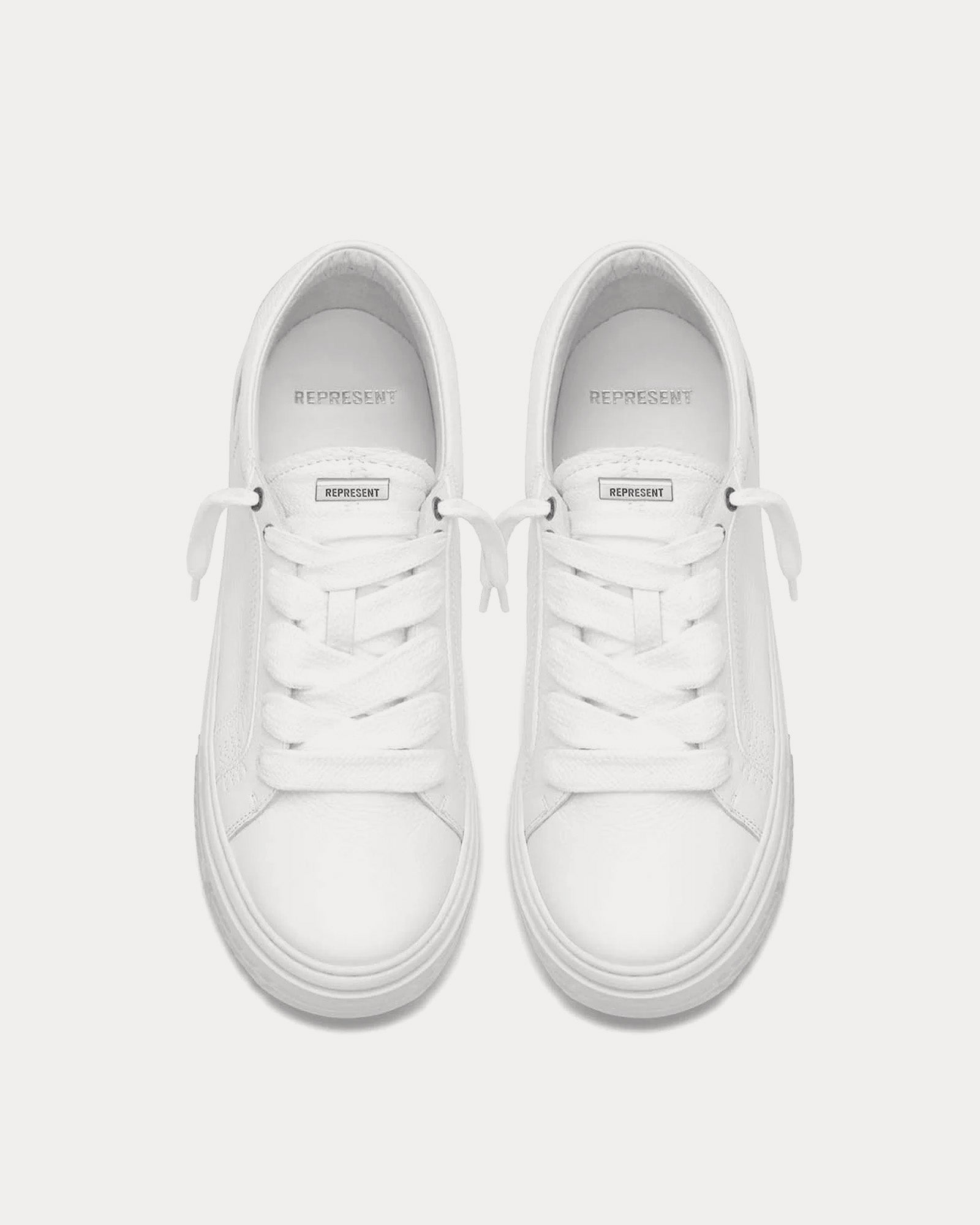 Represent Men's HTN Low Tumbled Leather Flat White Low Top Sneakers