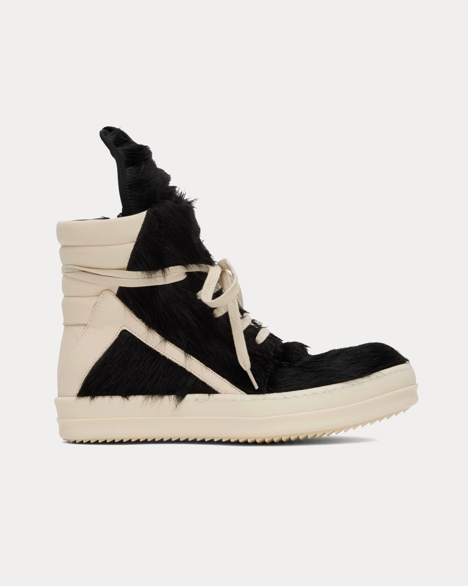 Rick Owens Men's Geobasket Hair On Leather Black / Milk / Milk Low
