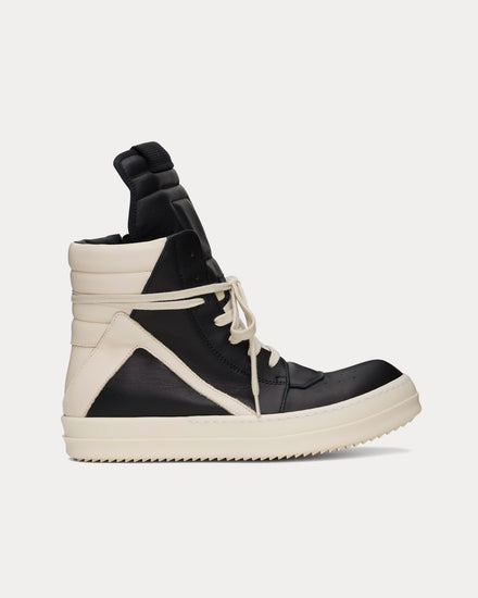 Rick Owens Hollywood Geobasket Leather Black / Milk / Milk High Top Sneakers - 1