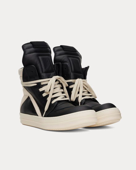 Rick Owens Hollywood Geobasket Leather Black / Milk / Milk High Top Sneakers - 2