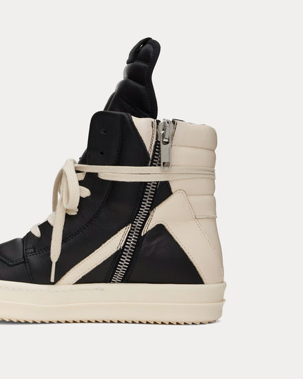Rick Owens Hollywood Geobasket Leather Black / Milk / Milk High Top Sneakers - 4