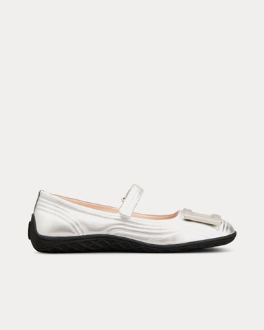 Roger Vivier Viv Low Mary Janes in Leather Silver Slip Ons