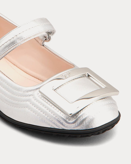 Roger Vivier Viv Low Mary Janes in Leather Silver Slip Ons - 2
