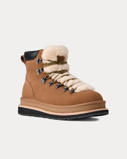 UGG x Sacai Suede & Shearling Chestnut Hiking Boots - 3