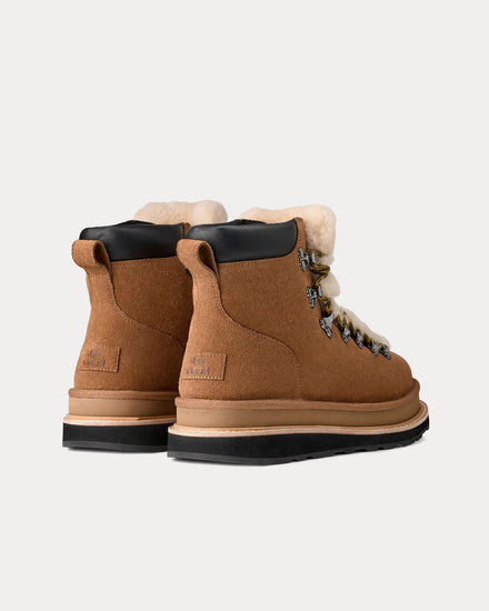 UGG x Sacai Suede & Shearling Chestnut Hiking Boots - 5