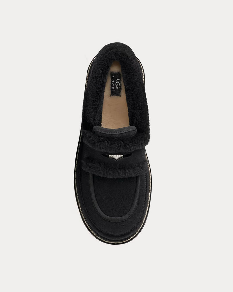 UGG x Sacai Suede & Shearling Black Loafers - 2