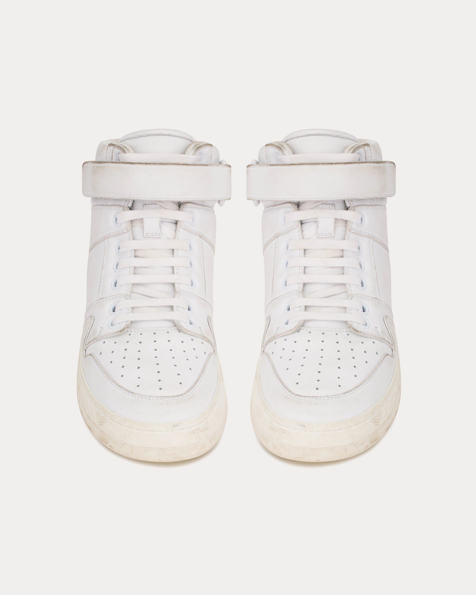 Saint Laurent - LAX Washed-Out Effect Leather Blanc Optique Mid Top Sneakers