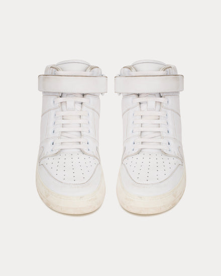 Saint Laurent LAX Washed-Out Effect Leather Blanc Optique Mid Top Sneakers - 2