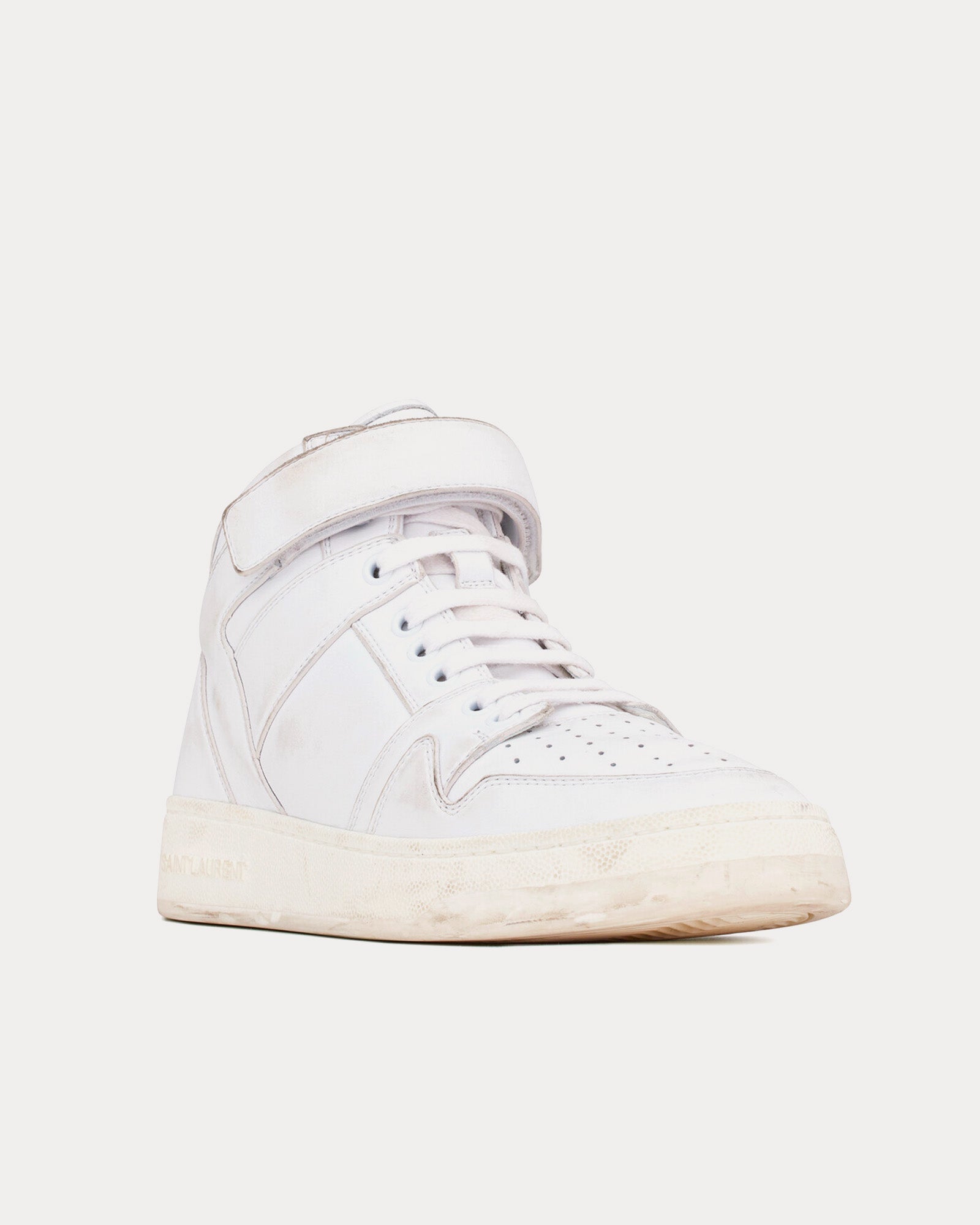 Saint Laurent - LAX Washed-Out Effect Leather Blanc Optique Mid Top Sneakers