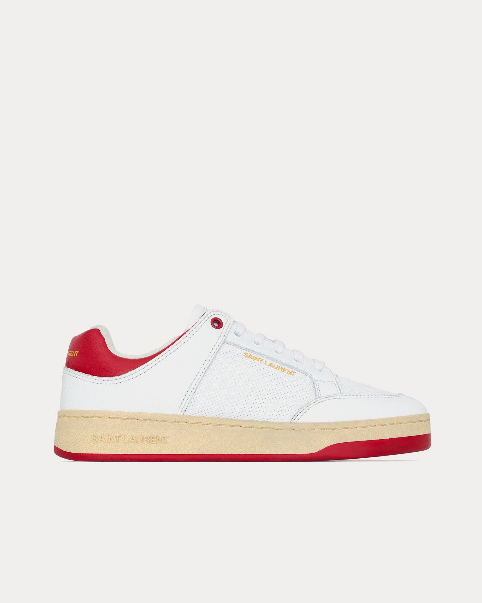 Saint Laurent - SL/61 Grained Leather White / Vintage Red Low Top Sneakers